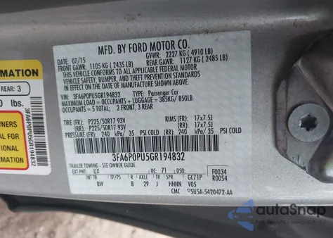 2016 Ford Fusion Energi Se Luxury из США, поврежденный, VIN 3FA6P0PU5GR194832